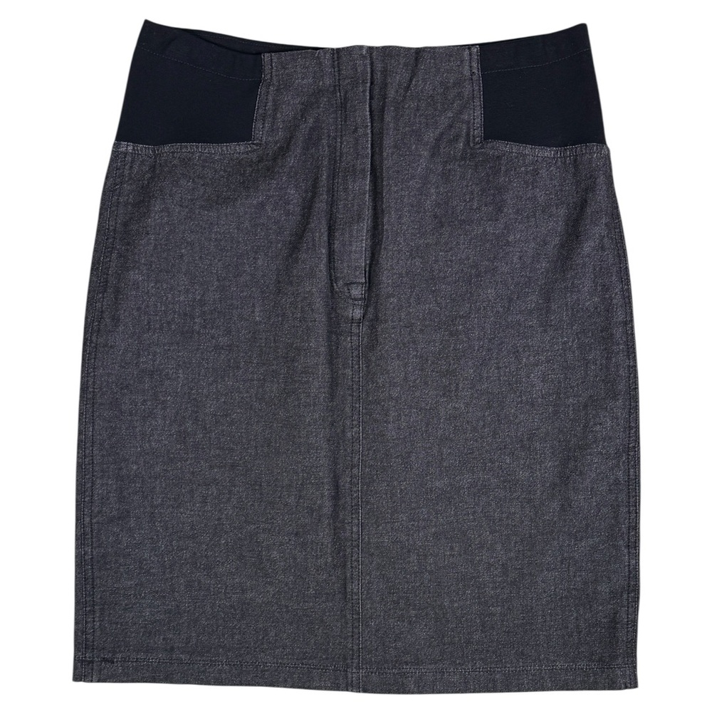 Theory Black Denim Mini Skirt Stretch Waist Size 10 EUC
